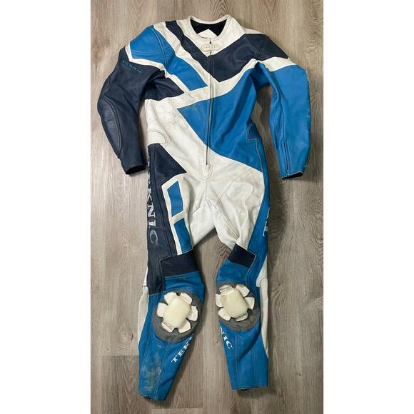 Blue White Leather Racing Suit w/ Dainese Armor Size 44 54 Teknic